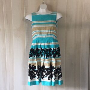 Taylor Womens Dress Size 2 Pleated A Line Turquoise Tan With Floral Dress